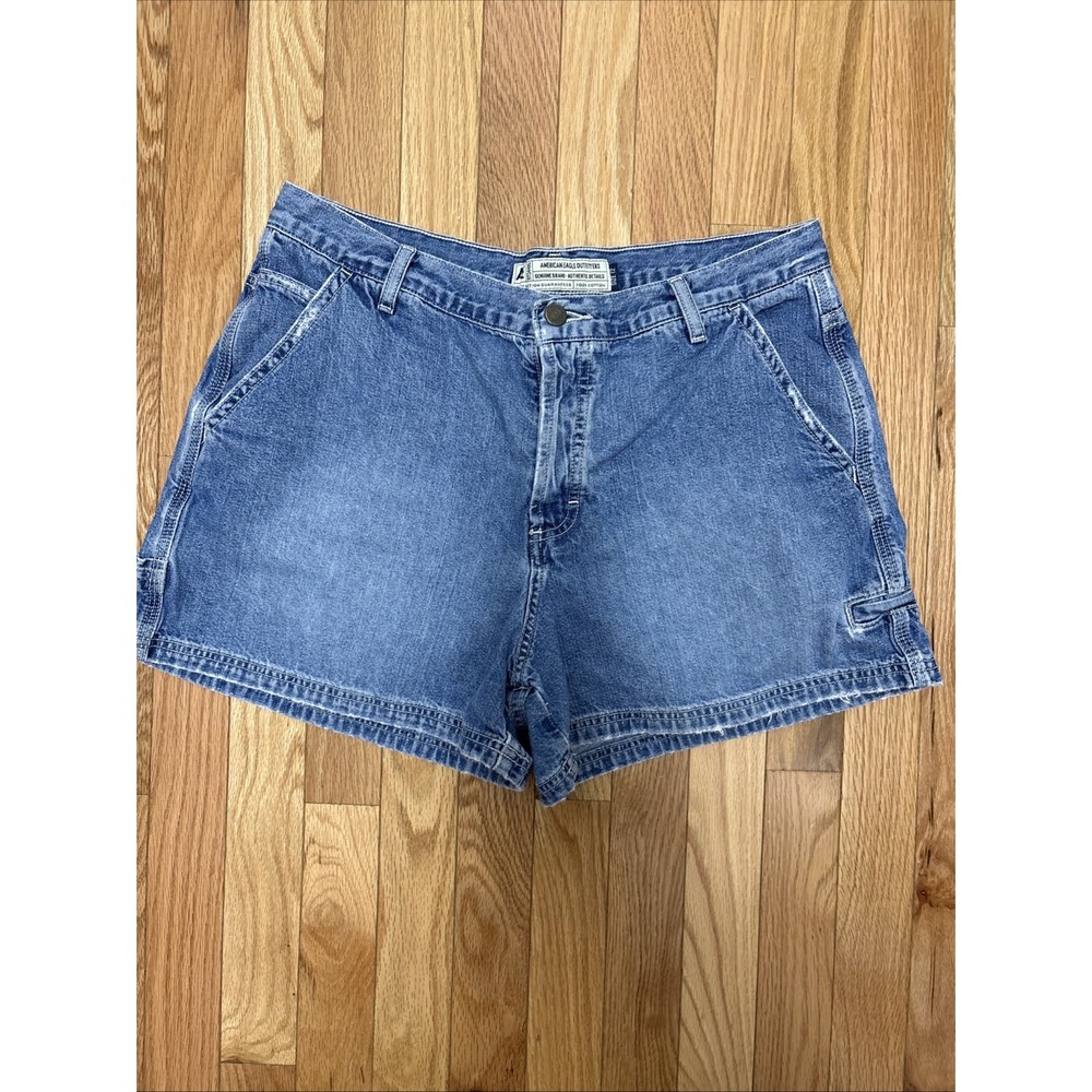 Vintage American Eagle Denim Carpenter Shorts Medium Wash Utility Pockets - 12